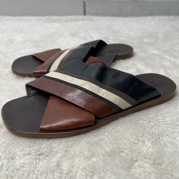 Brunello Cucinelli Women’s Black Brown Leather Crisscross Design Sandals Size 36 main image 4